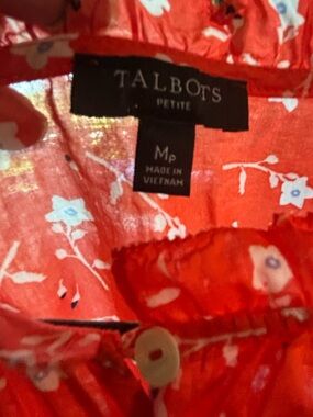 Talbots Petite Coral Floral Button-Front Top